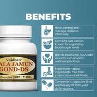 Vaidban Kala Jamun Gond-DS Capsules - Double Strength Formula to Control Diabetes & Blood Sugar Levels thumbnail 2