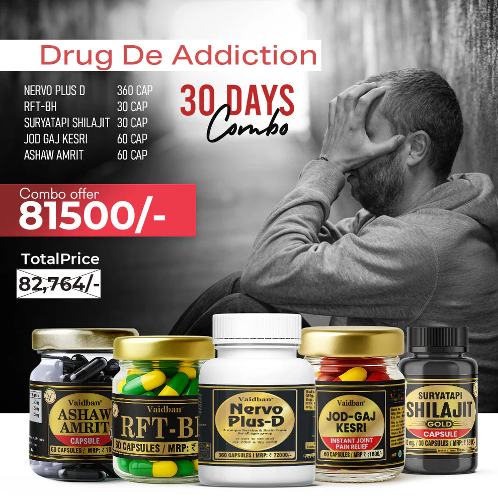 Vaidban Nervo Plus-D De-Addiction Combo – Ayurvedic Supplement to Get Rid of Alcohol, Nicotine & Drug Addiction