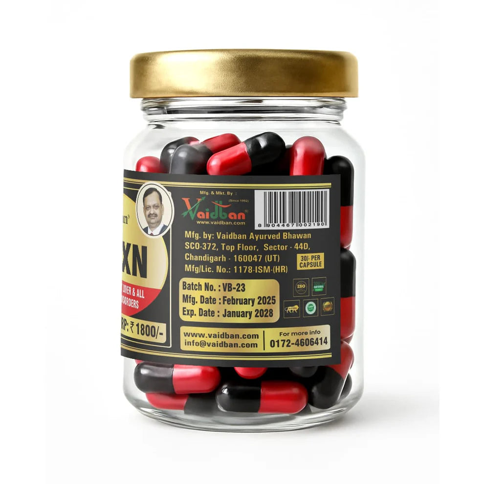 Vaidban LIV-XN Capsules - Reverses Fatty Liver, Supports Digestion & Promotes Liver Health (60 Capsules)