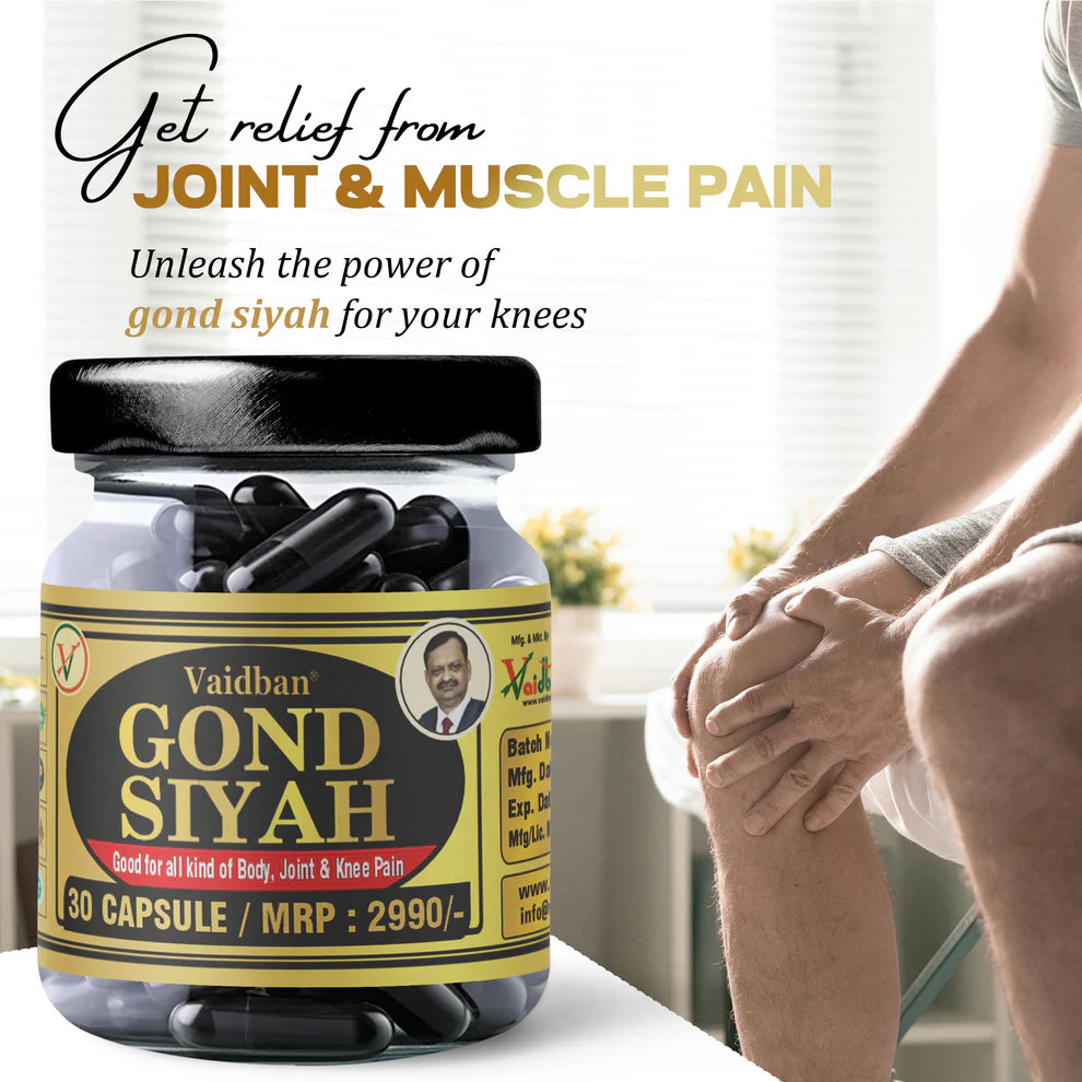 Vaidban Gond Siyah Capsules – Ayurvedic Pain Relief Capsules for Joint Pain, Knee Pain, Back & Shoulder Pain (500 mg)