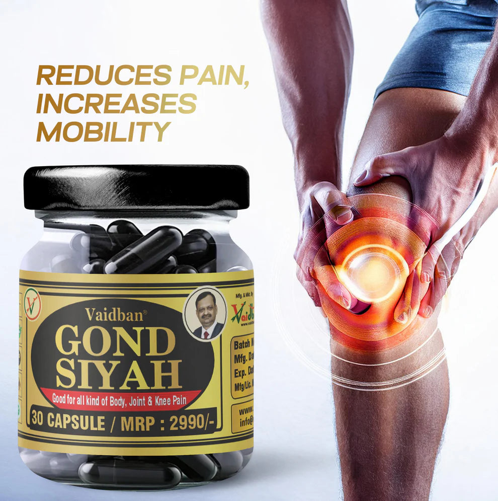 Vaidban Gond Siyah Capsules – Ayurvedic Pain Relief Capsules for Joint Pain, Knee Pain, Back & Shoulder Pain (500 mg)