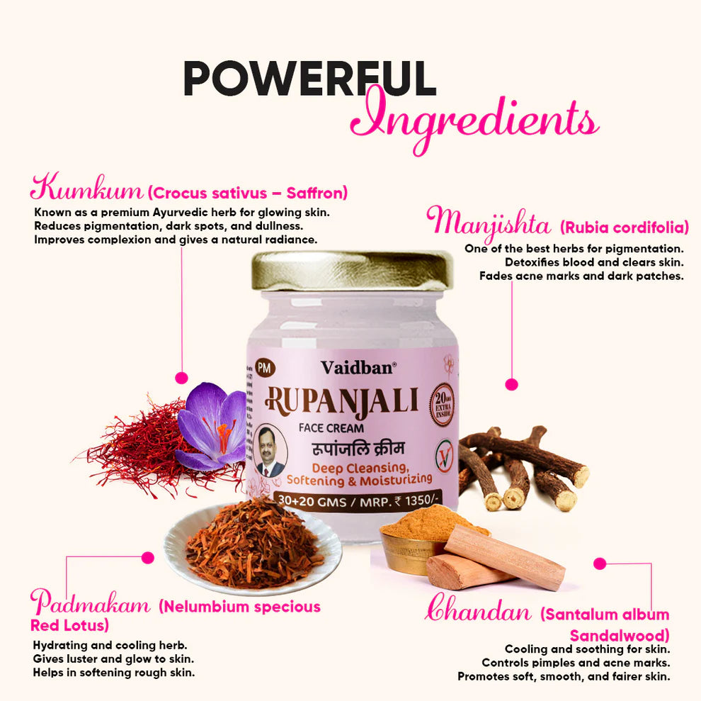 Vaidban Rupanjali PM Face Cream (50gm) : Deep Moisturizing & Rejuvenating Herbal Care for Radiant Morning Skin