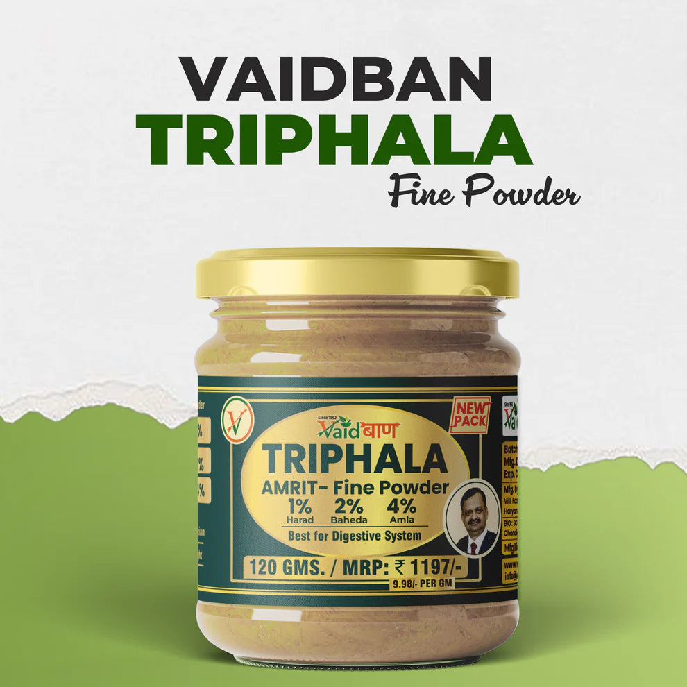 Vaidban Triphala Amrit – Fine Powder (Churna) of Harad, Baheda & Amla for Digestion, Detox & Gut Health
