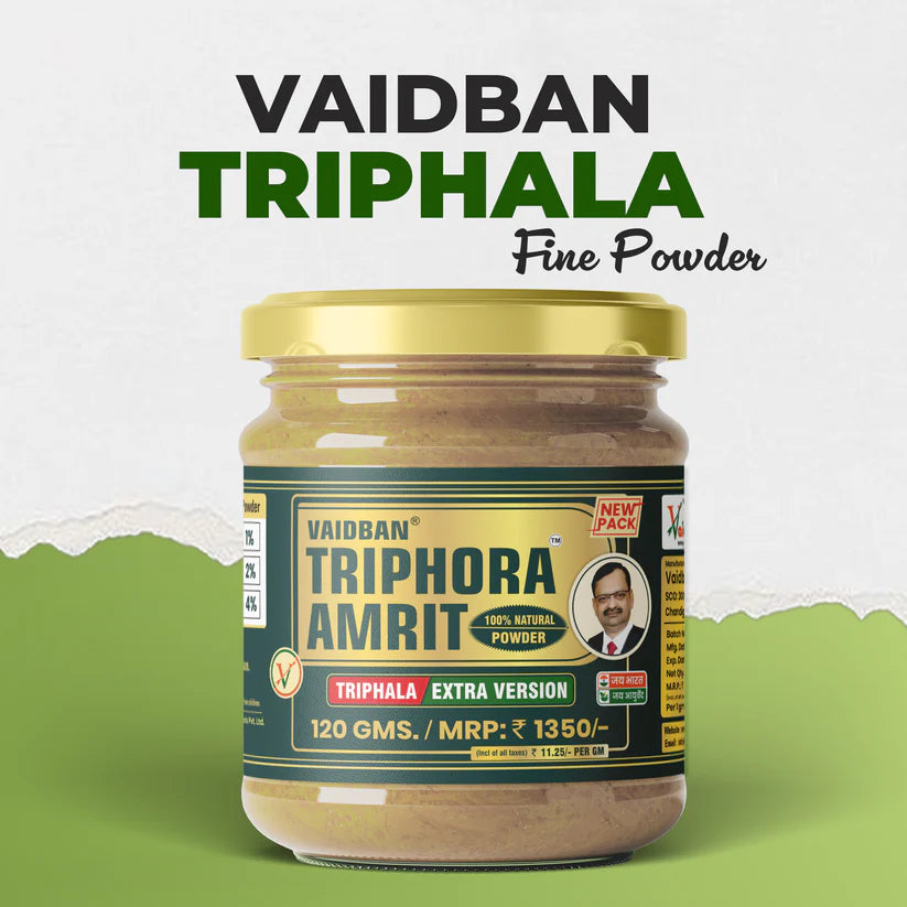 Vaidban Triphala Amrit – Fine Powder (Churna) of Harad, Baheda & Amla for Digestion, Detox & Gut Health