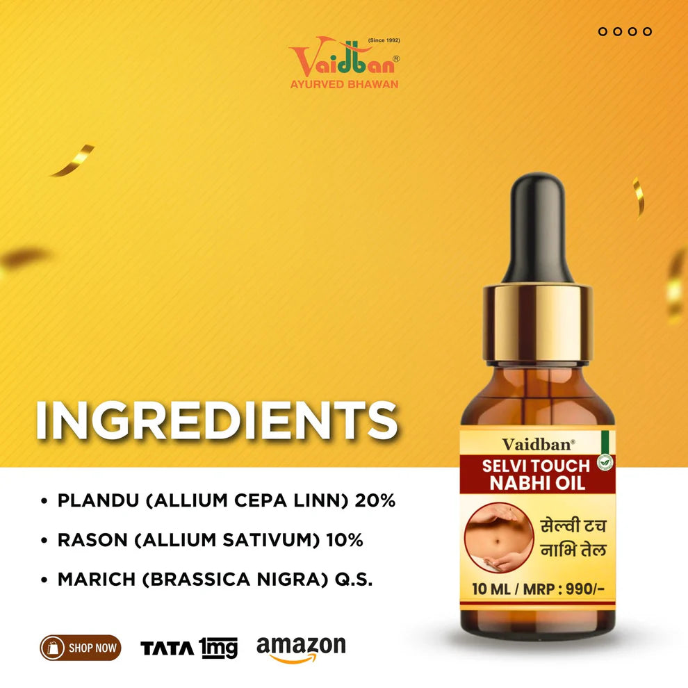 Vaidban Selvi Touch Nabhi Oil (10ml) – Ayurvedic Belly Button Oil for Skin Glow, Digestion and Relaxation