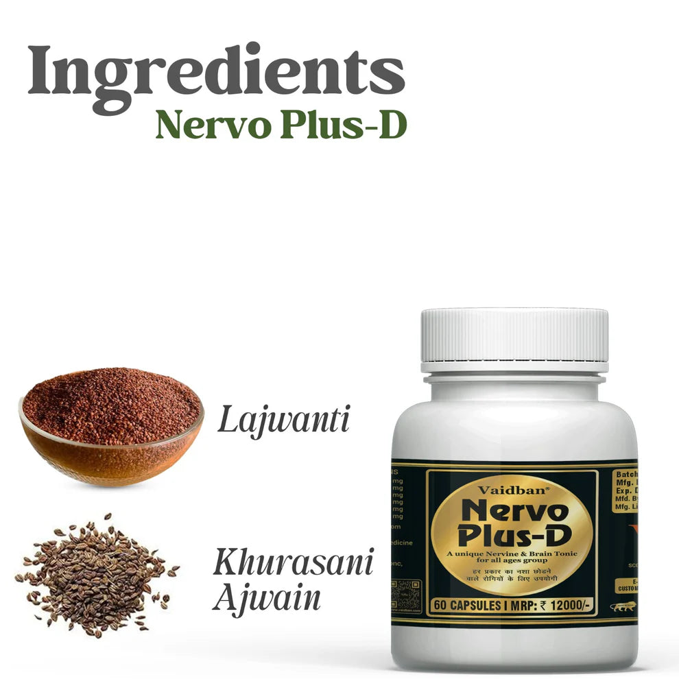 Vaidban Nervo Plus-D De-Addiction Combo – Ayurvedic Supplement to Get Rid of Alcohol, Nicotine & Drug Addiction