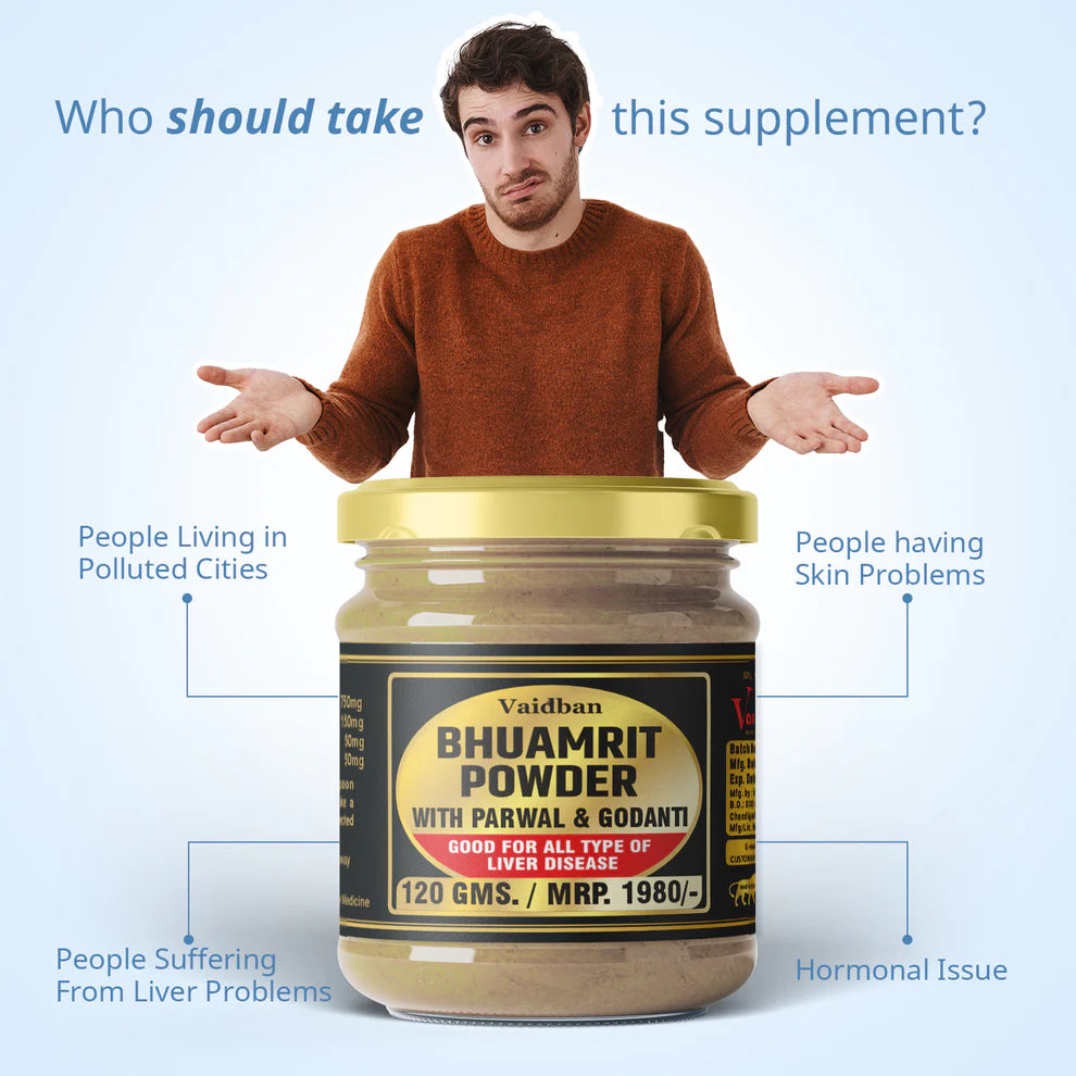 Vaidban Bhuamrit Powder with Parwal & Godanti – Reverses Fatty Liver, Supports Digestion & Promotes Liver Health (120gm)