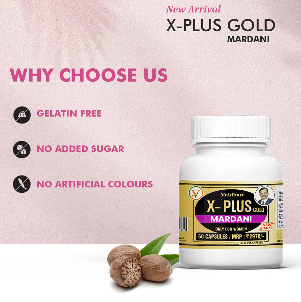 Vaidban X-Plus Gold Mardani Capsules – Ayurvedic Performance Support Capsules for Women