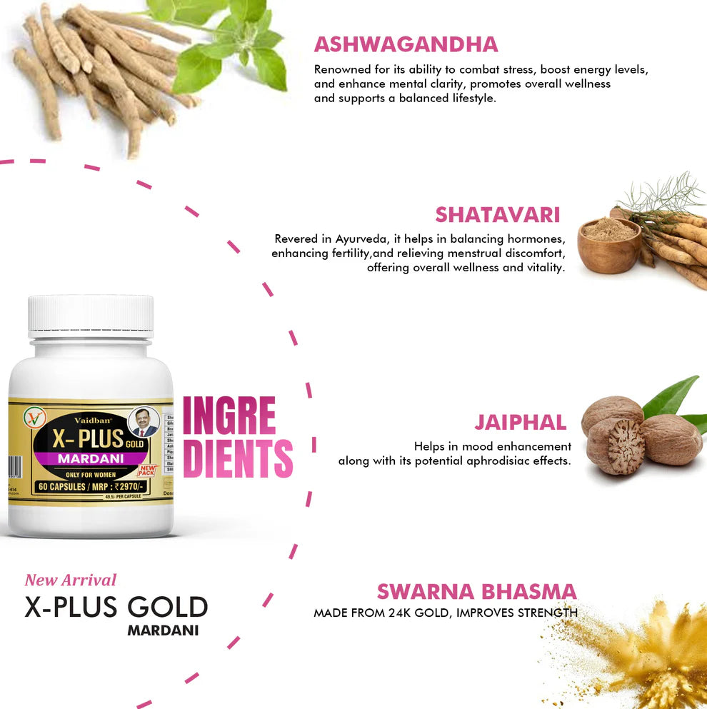 Vaidban X-Plus Gold Mardani Capsules – Ayurvedic Performance Support Capsules for Women