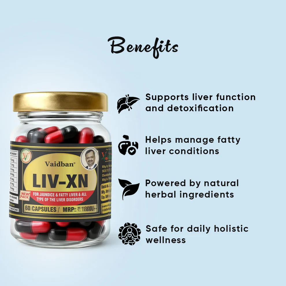 Vaidban LIV-XN Capsules - Reverses Fatty Liver, Supports Digestion & Promotes Liver Health (60 Capsules)