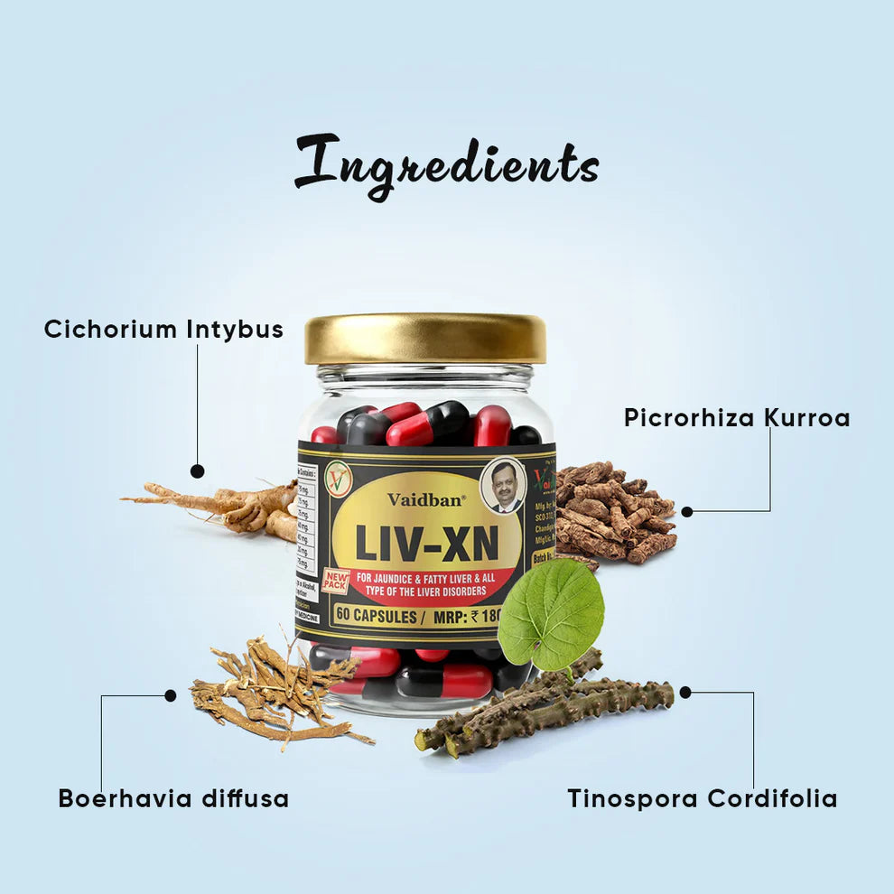 Vaidban LIV-XN Capsules - Reverses Fatty Liver, Supports Digestion & Promotes Liver Health (60 Capsules)