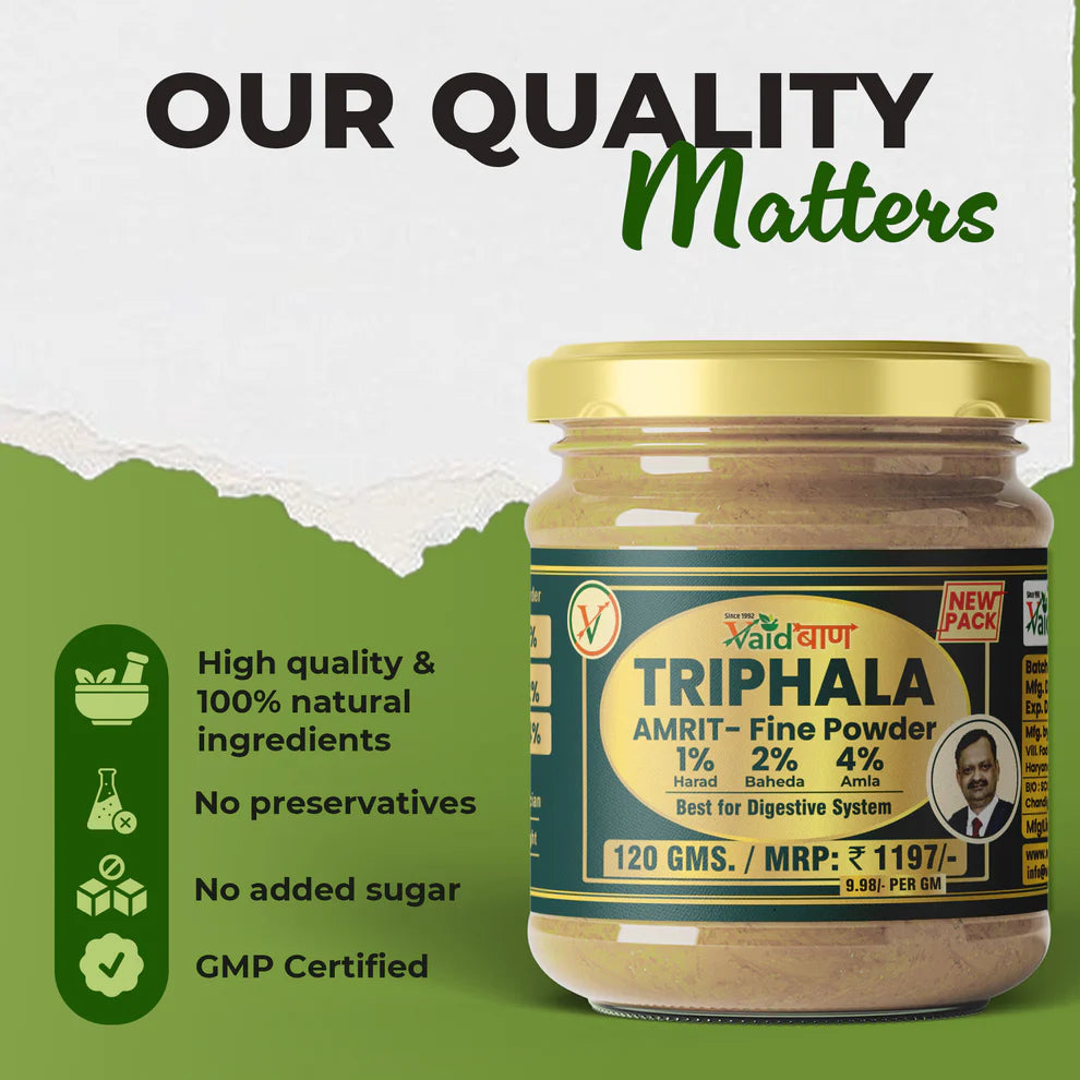 Vaidban Triphala Amrit – Fine Powder (Churna) of Harad, Baheda & Amla for Digestion, Detox & Gut Health