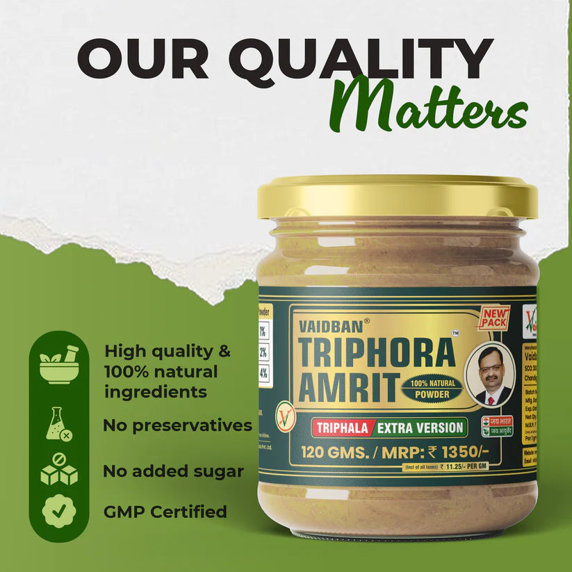 Vaidban Triphala Amrit – Fine Powder (Churna) of Harad, Baheda & Amla for Digestion, Detox & Gut Health