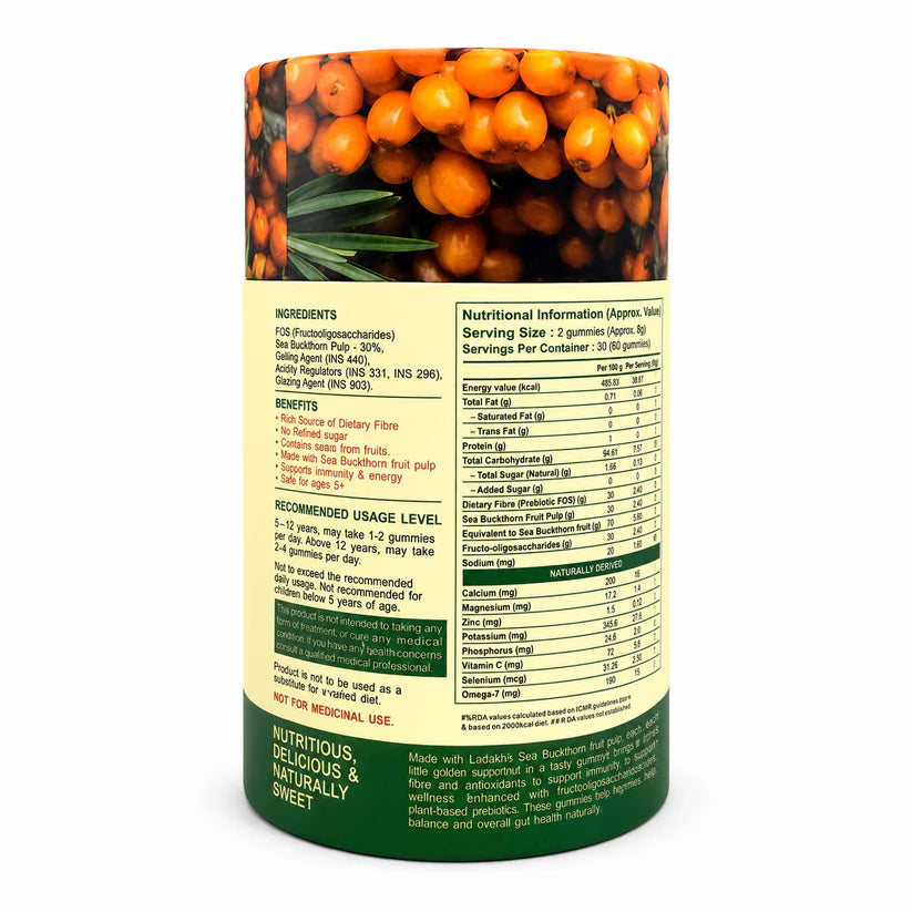Vaidban Sea Buckthorn Gummies – 60 N | Sourced from Ladakh | No Artificial Sweetener